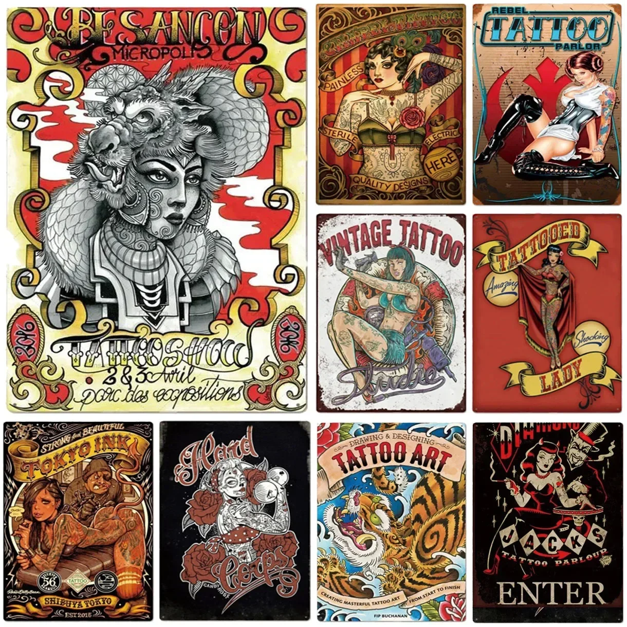 Metal Tin Signs Tatto Art Wall Decoration Plaque Vintage Art Poster Iron Painting for Man Cave Home Cafe Tatto Shop Club Bar
Metal Tin Signs Tatto Art Wall Decoration Plaque Vintage Art Poster Iron Painting for Man Cave Home Cafe Tatto Shop Club Bar