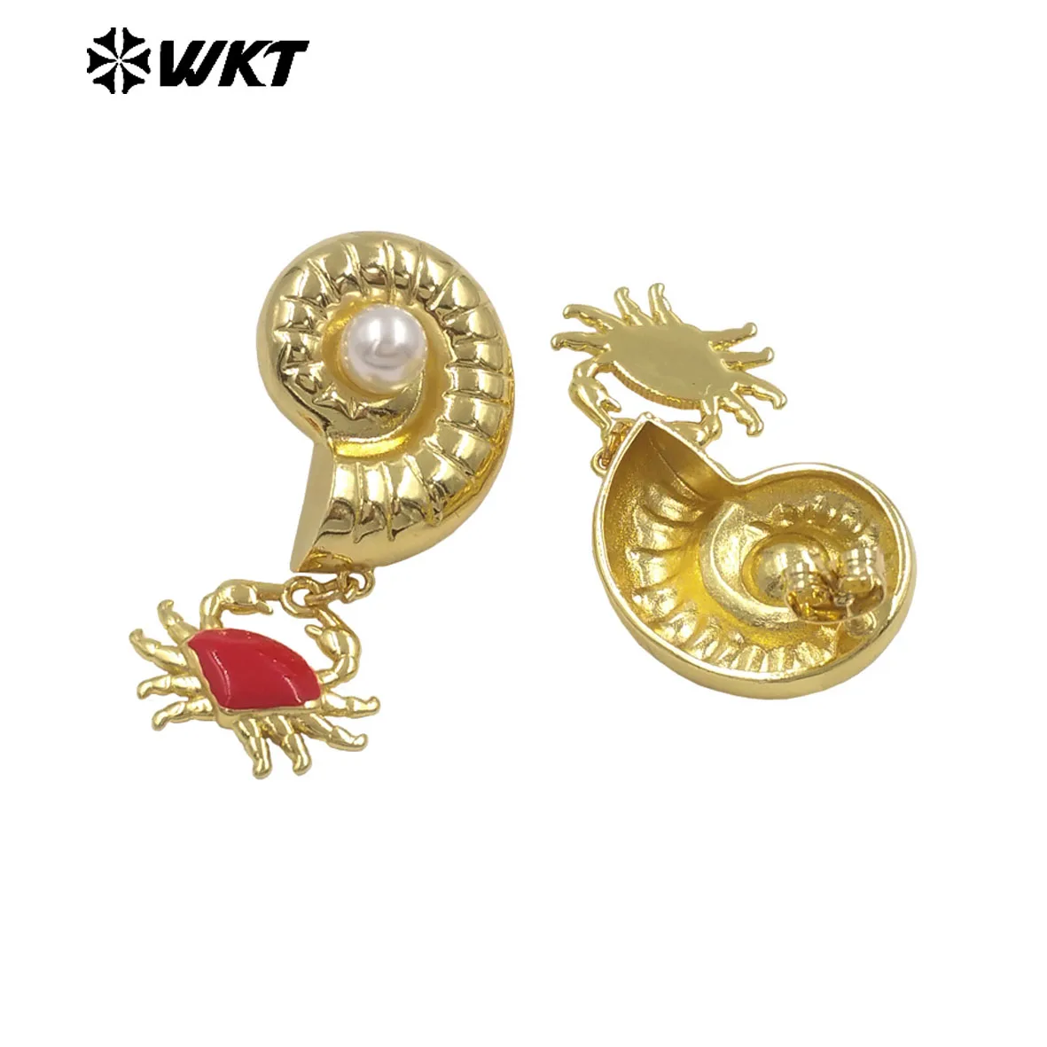 WT-ME133 High Quality Interesting Gold Plated Brass Shell And Crab Charm With Artificial Pearl Earrings For Ladies Party Gift
WT-ME133 High Quality Interesting Gold Plated Brass Shell And Crab Charm With Artificial Pearl Earrings For Ladies Party Gift