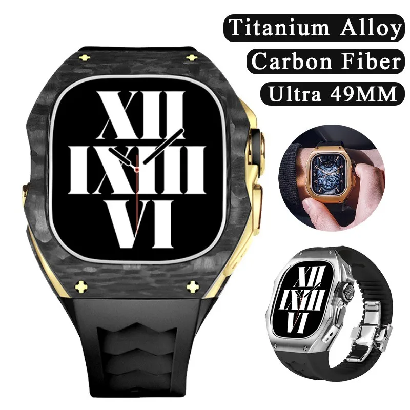 Luxury Carbon Fiber Titanium Alloy Case Mod Kit for Apple Watch Ultra 3 2 1 watch band replacement 49mm Case fluororubber Strap
Luxury Carbon Fiber Titanium Alloy Case Mod Kit for Apple Watch Ultra 3 2 1 watch band replacement 49mm Case fluororubber Strap