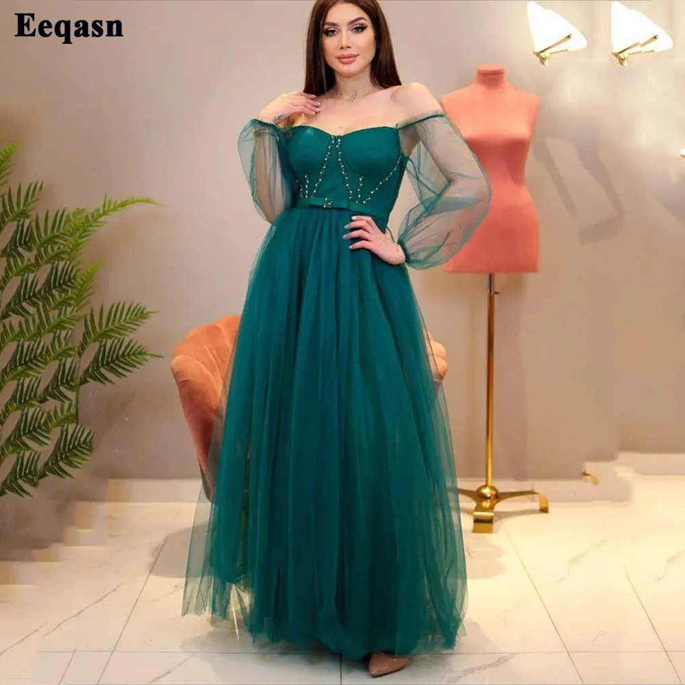 Eeqasn Long Puff Sleeves Prom Dresses Dark Green Rulle Beaded Evening Women Formal Party Dress Floor Length Bridesmaid Gowns
Eeqasn Long Puff Sleeves Prom Dresses Dark Green Rulle Beaded Evening Women Formal Party Dress Floor Length Bridesmaid Gowns