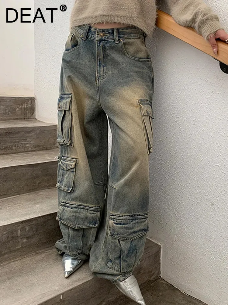 DEAT Fashion Women's Cotton Jeans Multi Pockets Mid Waist Distressed Full Length Wide Leg Pants Autumn 2024 New Tide 7AB1916
DEAT Fashion Women's Cotton Jeans Multi Pockets Mid Waist Distressed Full Length Wide Leg Pants Autumn 2024 New Tide 7AB1916