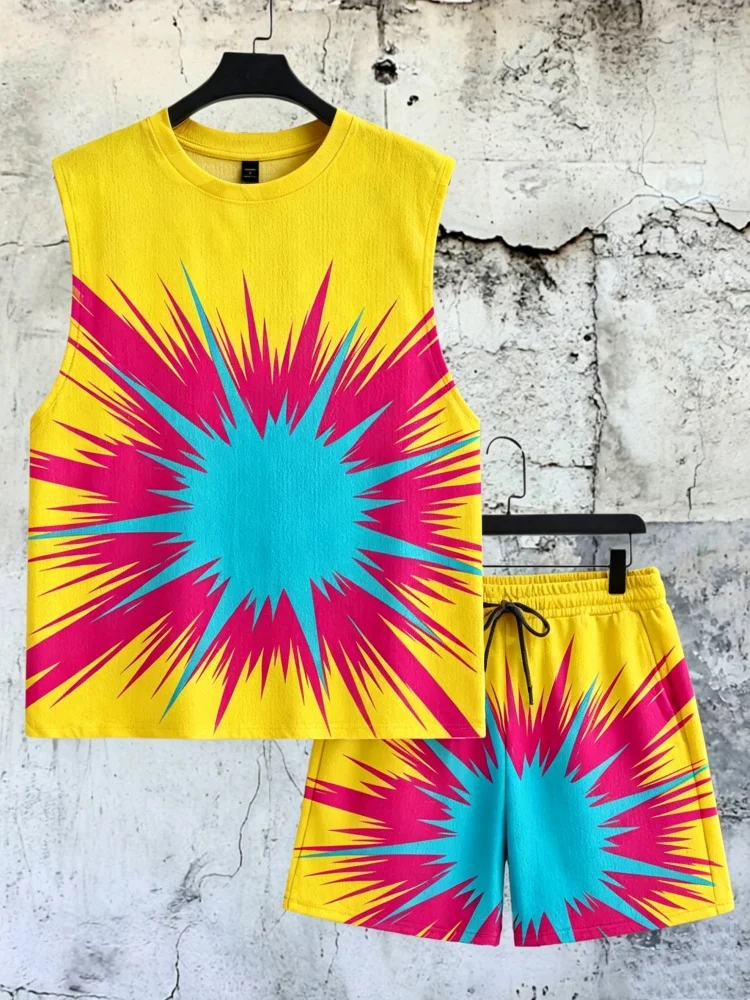 Men's Sleeveless Tank Top and Shorts Set with Neon Burst Print, Summer Streetwear Tracksuit
Men's Sleeveless Tank Top and Shorts Set with Neon Burst Print, Summer Streetwear Tracksuit