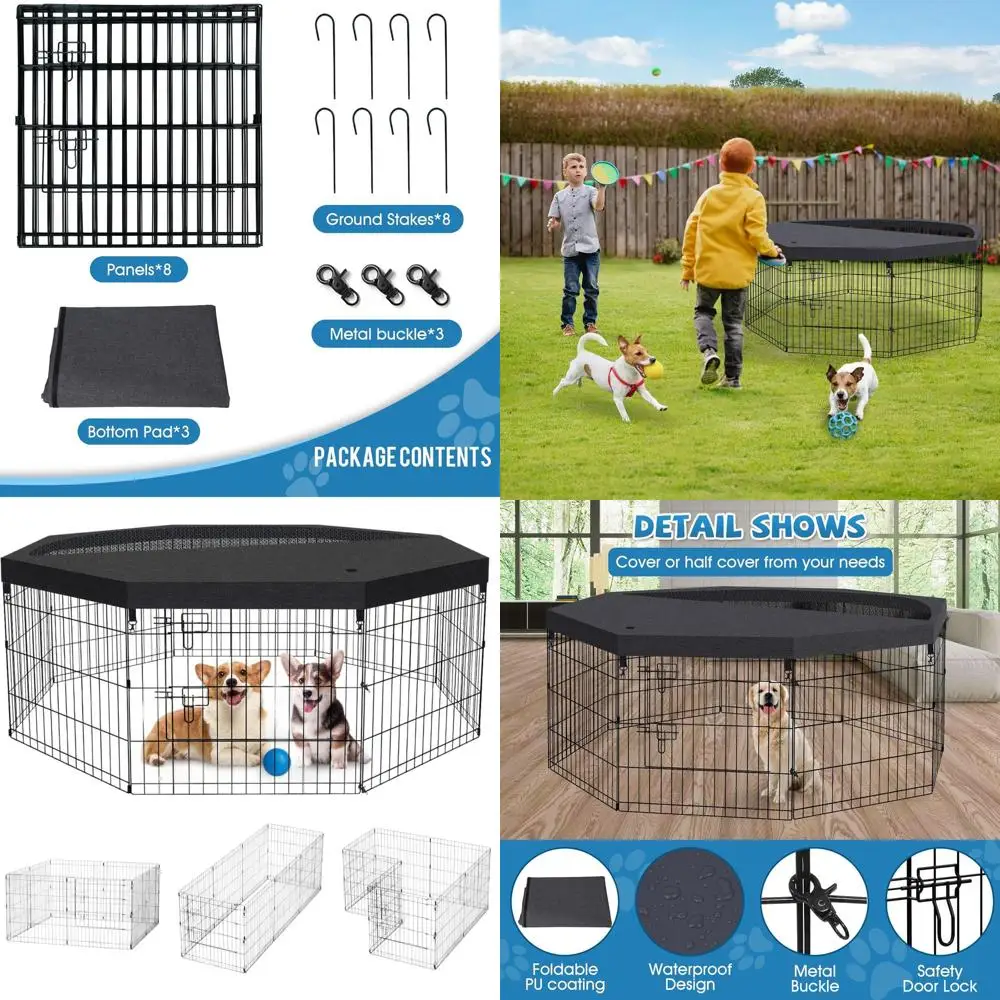 Foldable Metal Dog Playpen with 8 Panels, 24 Inch, Bottom Pad & Top Cover, Suitable for Indoor and Outdoor Use (Black)
Foldable Metal Dog Playpen with 8 Panels, 24 Inch, Bottom Pad & Top Cover, Suitable for Indoor and Outdoor Use (Black)
