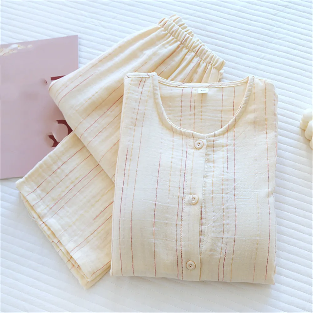 Summer O-Neck Women's Pajamas Set Cute Sweet Striped Printed Long Sleeve Shirt Pants Cotton Home Wear Pyjamas Suit
Summer O-Neck Women's Pajamas Set Cute Sweet Striped Printed Long Sleeve Shirt Pants Cotton Home Wear Pyjamas Suit