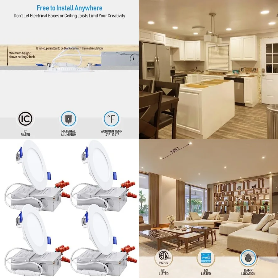 4 Inch Ultra-Thin LED Recessed Light with Junction Box, 3000K, 10W 80W Eqv. Dimmable Slim LED Downlight, ETL and Energy Star Ce
4 Inch Ultra-Thin LED Recessed Light with Junction Box, 3000K, 10W 80W Eqv. Dimmable Slim LED Downlight, ETL and Energy Star Ce