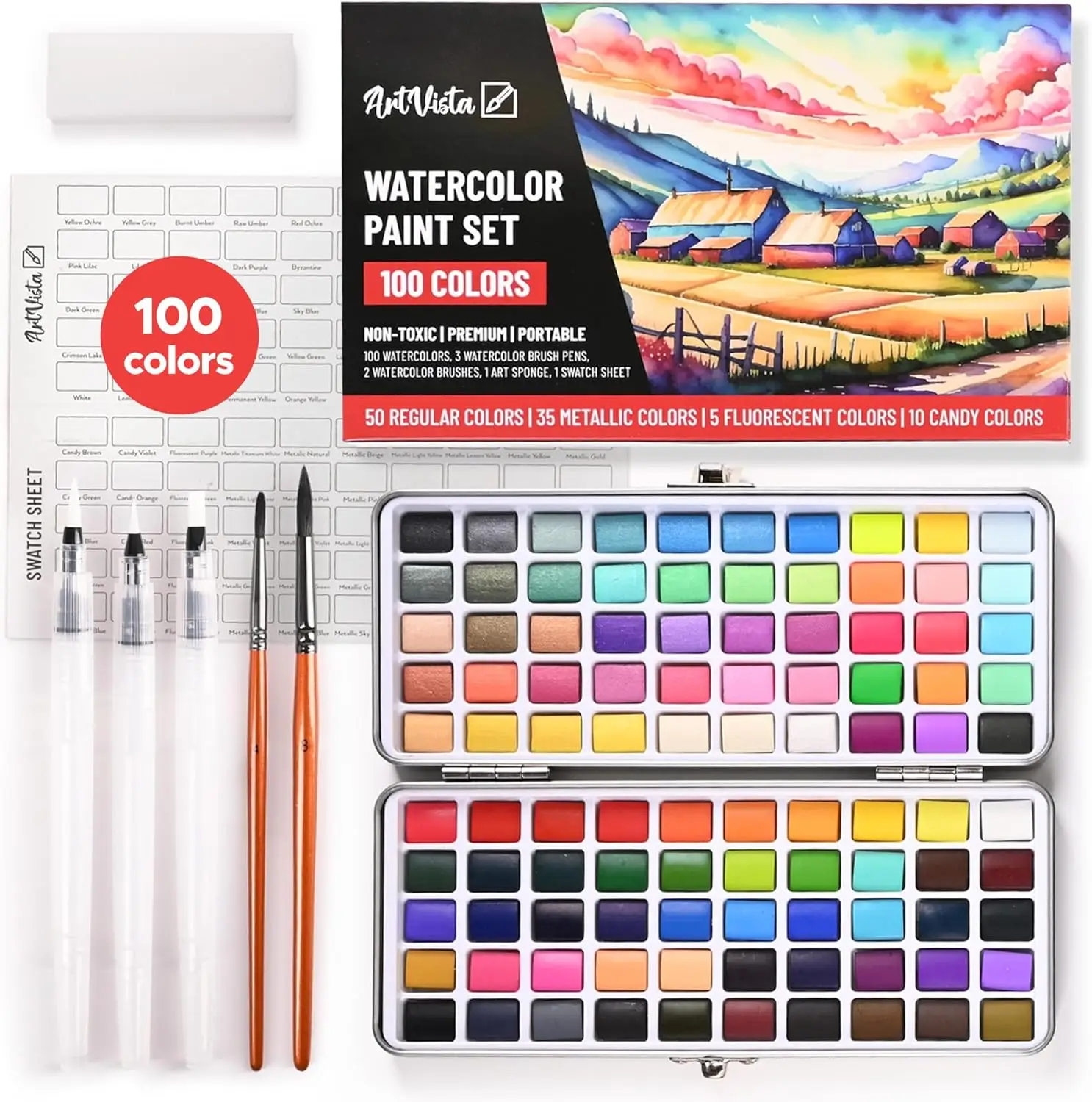 Watercolor Paint Set 100 Bright Colors for Adult Beginners & Professionals Metallic Travel Sized Art Kit
Watercolor Paint Set 100 Bright Colors for Adult Beginners & Professionals Metallic Travel Sized Art Kit
