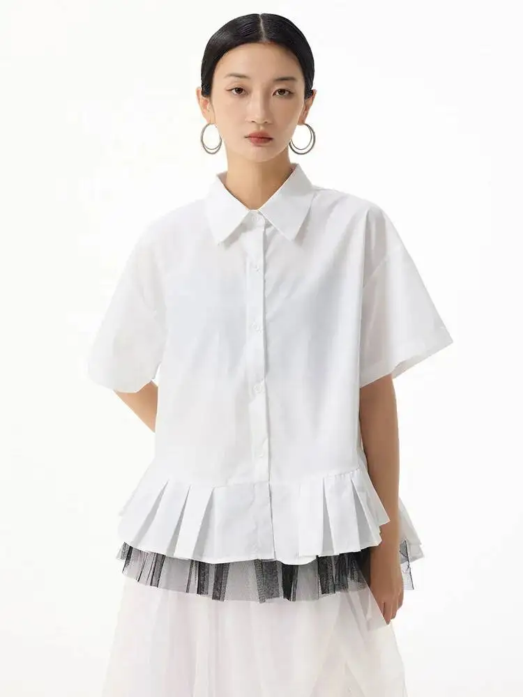 Women White Mesh Ruffles Big Size Elegant Blouse New Lapel Short Sleeve Shirt Fashion Tide Spring Summer
Women White Mesh Ruffles Big Size Elegant Blouse New Lapel Short Sleeve Shirt Fashion Tide Spring Summer