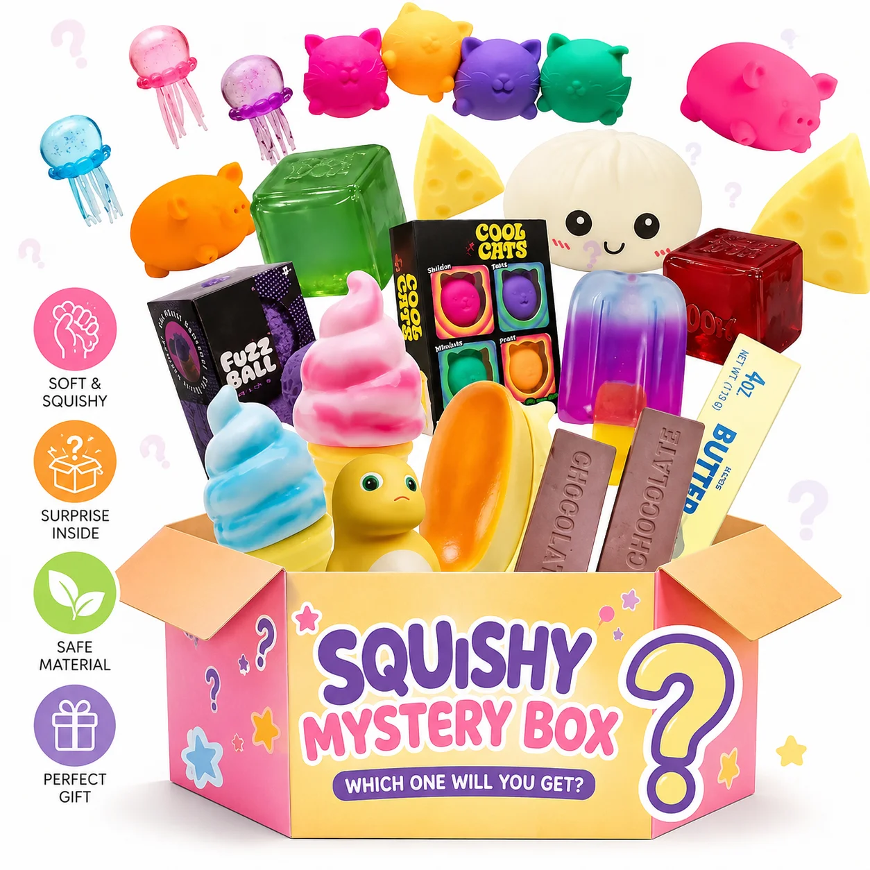 Fun Mystery Squishy Blind Box (1Pc) - Cute Ice Cube & Bun Shaped Squeeze Toy, Soft Slow Rebound Sensory Fidget, Funny Surprise Stress Relief Party Gift for All Ages
Fun Mystery Squishy Blind Box (1Pc) - Cute Ice Cube & Bun Shaped Squeeze Toy, Soft Slow Rebound Sensory Fidget, Funny Surprise Stress Relief Party Gift for All Ages
