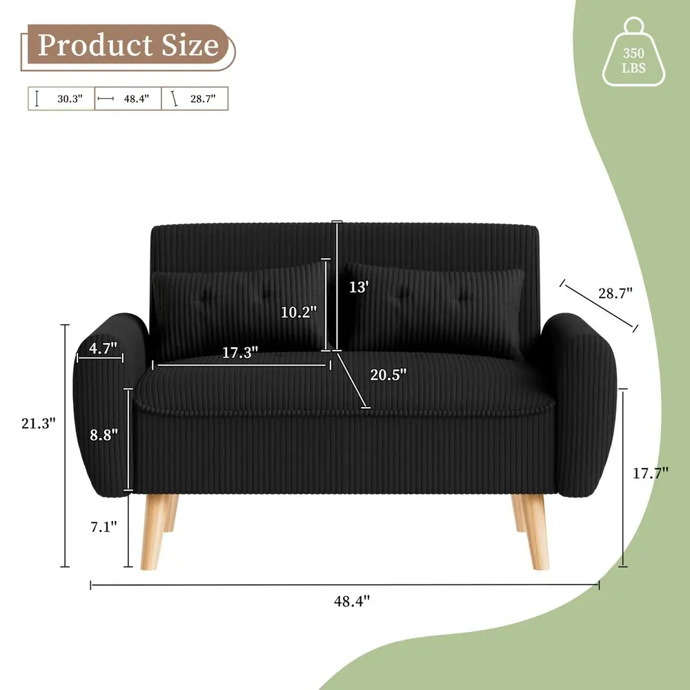 48 Small Modern Loveseat Sofa, Mid Century Soft Corduroy Fabric 2Seat Sofa Couch Tufted Love Seat with Back Cushions and Tapere
48 Small Modern Loveseat Sofa, Mid Century Soft Corduroy Fabric 2Seat Sofa Couch Tufted Love Seat with Back Cushions and Tapere