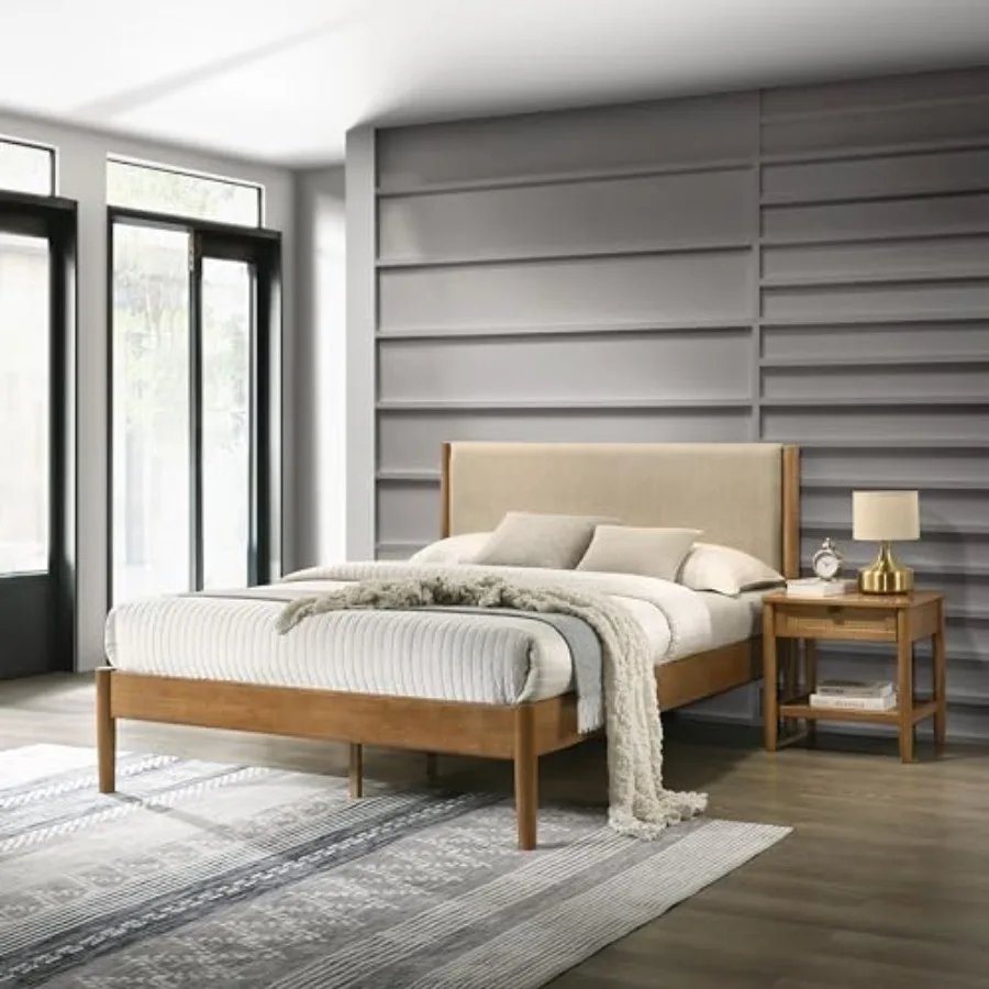 Queen Platform Bed with Nightstand: Rubberwood Frame and Upholstered Headboard - Modern Bedroom Set for Small Space Living and
Queen Platform Bed with Nightstand: Rubberwood Frame and Upholstered Headboard - Modern Bedroom Set for Small Space Living and