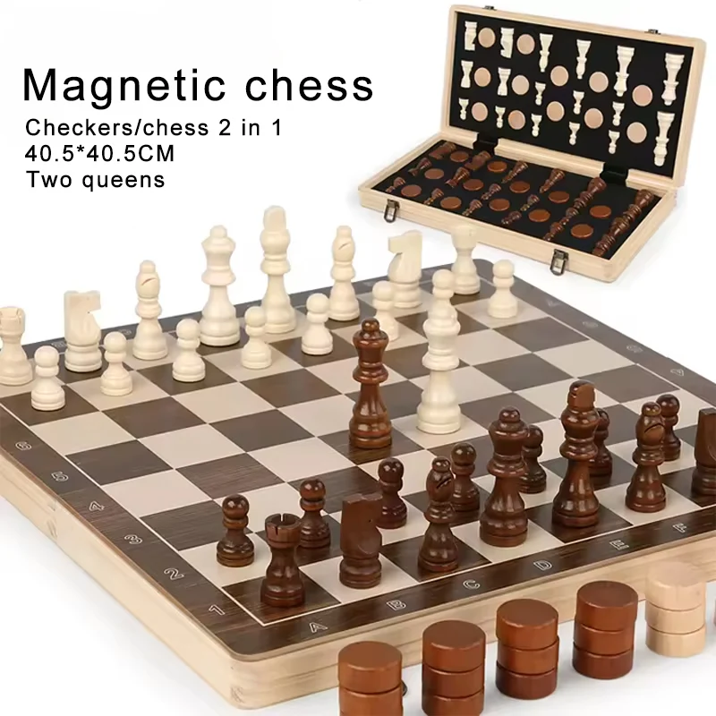 2 in 1 Magnetic Chess Set & Checkers Board Game 15" Wooden Folding Chess Board with 2 Extra Queens Portable Travel Chess Set
2 in 1 Magnetic Chess Set & Checkers Board Game 15" Wooden Folding Chess Board with 2 Extra Queens Portable Travel Chess Set
