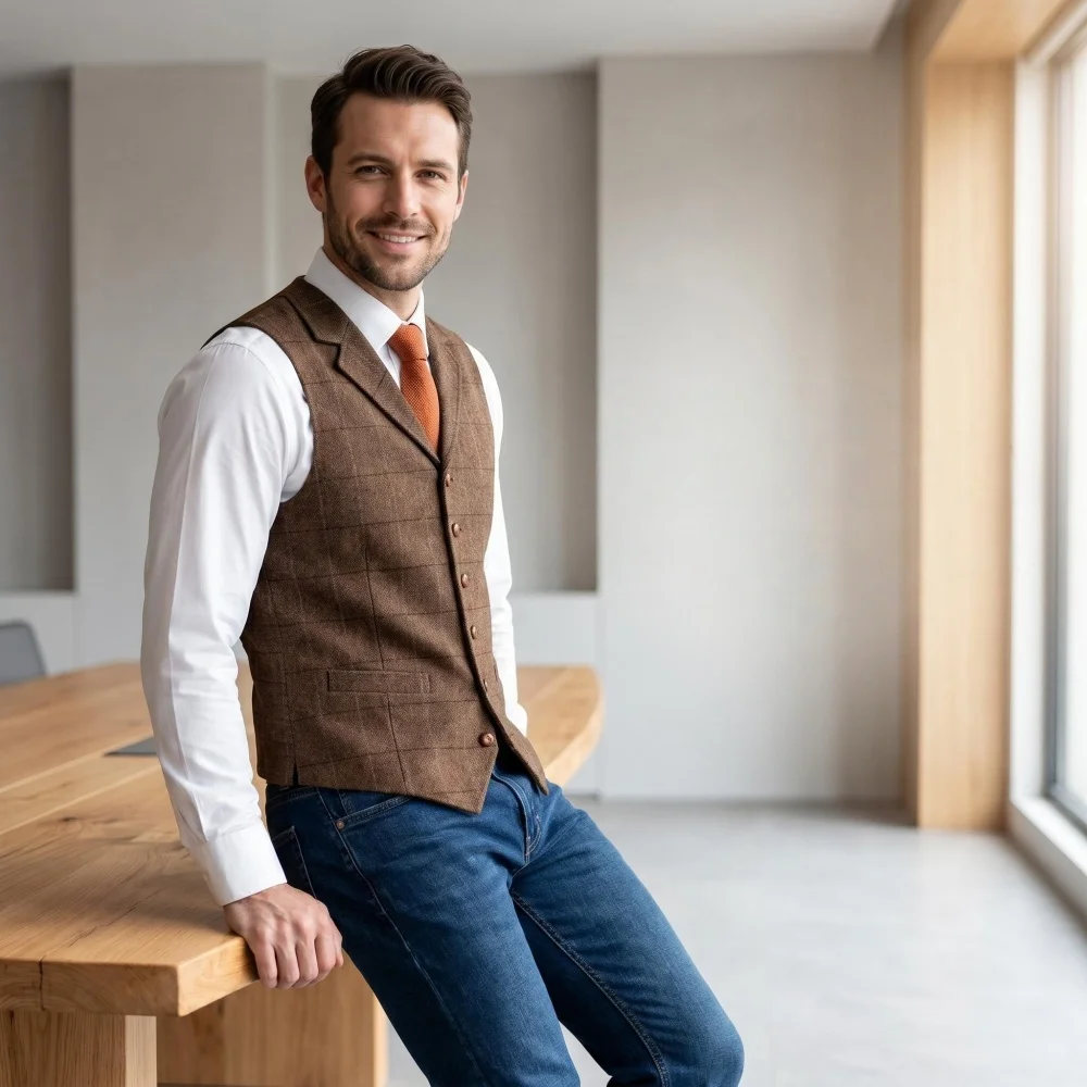 Men's Vest Herringbone Tweed Plaid Business Single Breasted Real Pocket Waistcoat For Groomsemen
Men's Vest Herringbone Tweed Plaid Business Single Breasted Real Pocket Waistcoat For Groomsemen