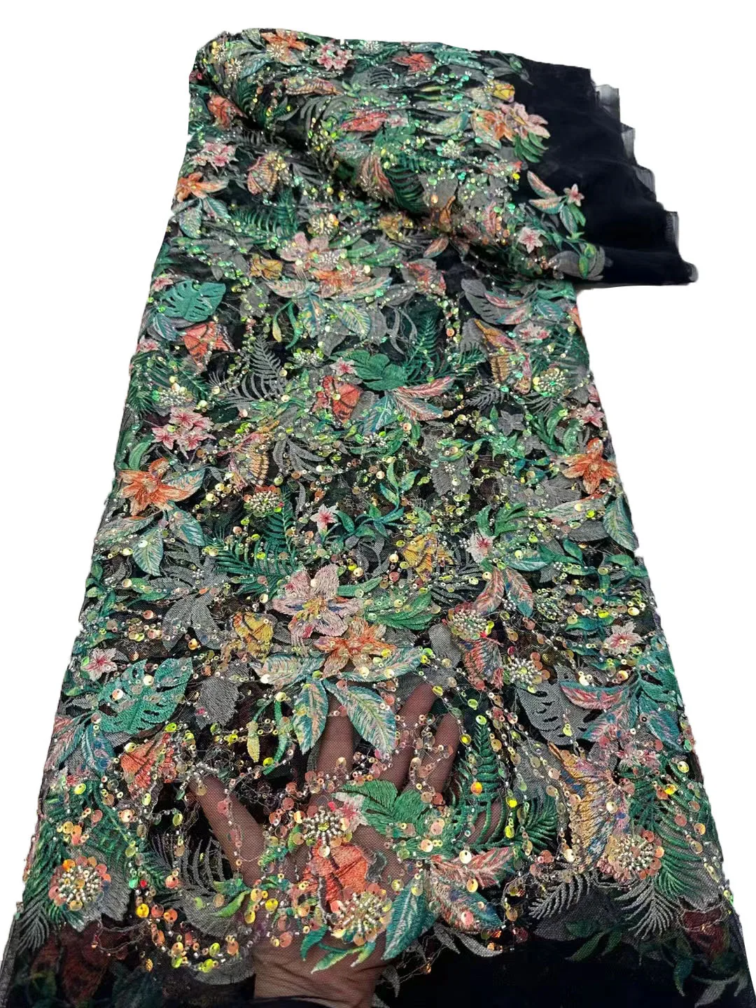 New quality three-dimensional color bead embroidered mesh, European high-end fashion lace dress/5yards
New quality three-dimensional color bead embroidered mesh, European high-end fashion lace dress/5yards