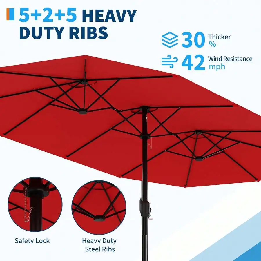 15FT Heavy Duty Double Sided Rectangle Patio Umbrella With Safety Lock And Steel Ribs
15FT Heavy Duty Double Sided Rectangle Patio Umbrella With Safety Lock And Steel Ribs