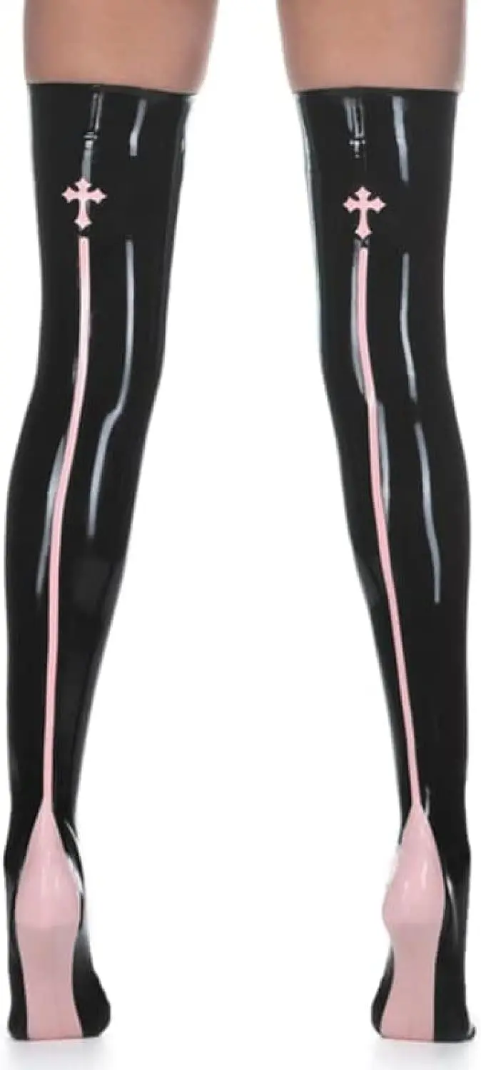 Sexy Long Latex Stockings with Cross and Stripes At Back Heel Rubber Thigh High Stockings
Sexy Long Latex Stockings with Cross and Stripes At Back Heel Rubber Thigh High Stockings