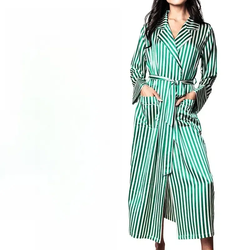 19 Momme Heavy Silk Nightgown Women Long Robe Long-sleeved Ladies Lace-up Bathrobe 100% Mulberry Silk Striped Lapel Morning Gown
19 Momme Heavy Silk Nightgown Women Long Robe Long-sleeved Ladies Lace-up Bathrobe 100% Mulberry Silk Striped Lapel Morning Gown