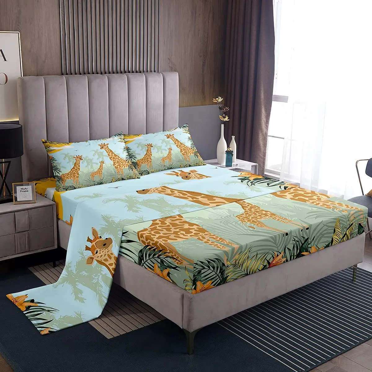 Giraffe Bed Sheet Set, Tropic Giraffes Tallest Neck Animal Plant, Bedding Decor with 1 Flat & 1 Fitted Sheet with 2 Pillow Shams
Giraffe Bed Sheet Set, Tropic Giraffes Tallest Neck Animal Plant, Bedding Decor with 1 Flat & 1 Fitted Sheet with 2 Pillow Shams
