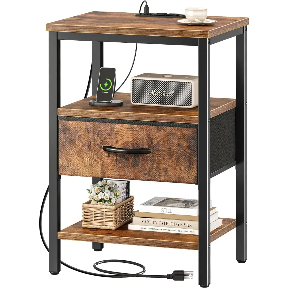 Nightstand with Charging Station, Bed Side Table with Adjustable Fabric Drawer, Night Stand for Bedroom
Nightstand with Charging Station, Bed Side Table with Adjustable Fabric Drawer, Night Stand for Bedroom