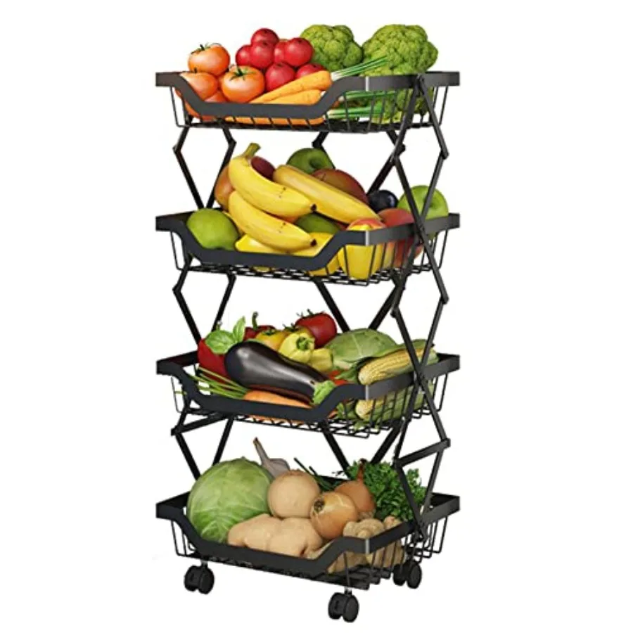 4-Tier Rolling Pantry Floor Organizer with Wheels Foldable Fruit Vegetable Storage Cart Metal Wire Pantry Basket Kitchen Fruit
4-Tier Rolling Pantry Floor Organizer with Wheels Foldable Fruit Vegetable Storage Cart Metal Wire Pantry Basket Kitchen Fruit