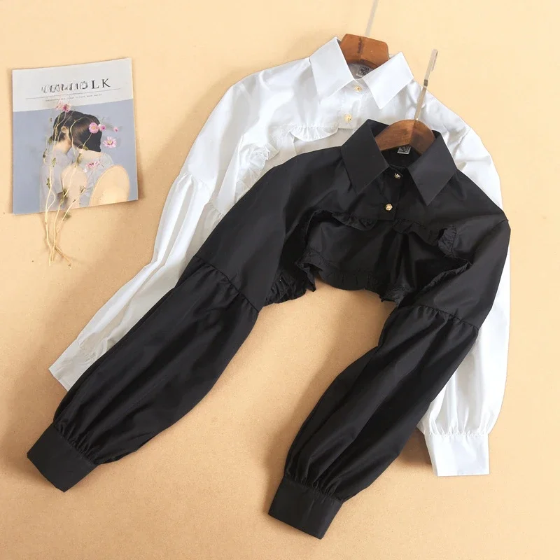 Women Puff Long Sleeve T Shirts Short Top Blouse Ruffled Button Detachable Spread Collar Sweater Decorative Accessories T Shirt
Women Puff Long Sleeve T Shirts Short Top Blouse Ruffled Button Detachable Spread Collar Sweater Decorative Accessories T Shirt
