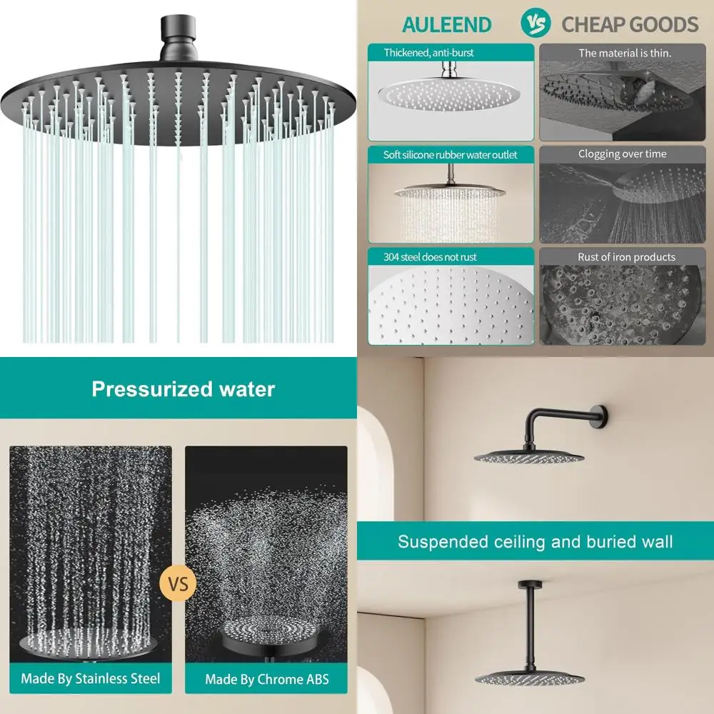 Stainless Steel Rain Shower Head - Durable, Easy Install, Low Water Flow, Sleek Design for Bathroom (Matte Black, 10)
Stainless Steel Rain Shower Head - Durable, Easy Install, Low Water Flow, Sleek Design for Bathroom (Matte Black, 10)