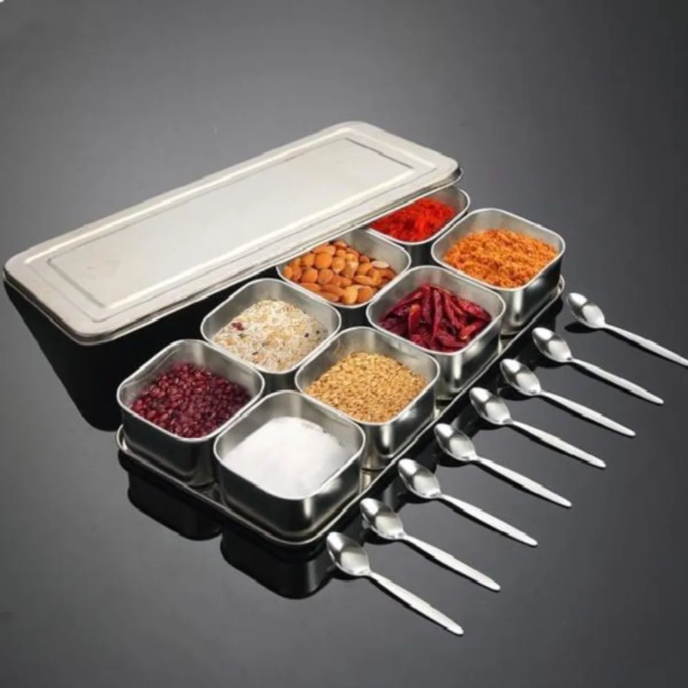 6/8 Grid Seasoning Storage Box Rectangular Stainless Steel Food Preparation Box Durable Rust-proof Dessert Ingredient Box
6/8 Grid Seasoning Storage Box Rectangular Stainless Steel Food Preparation Box Durable Rust-proof Dessert Ingredient Box