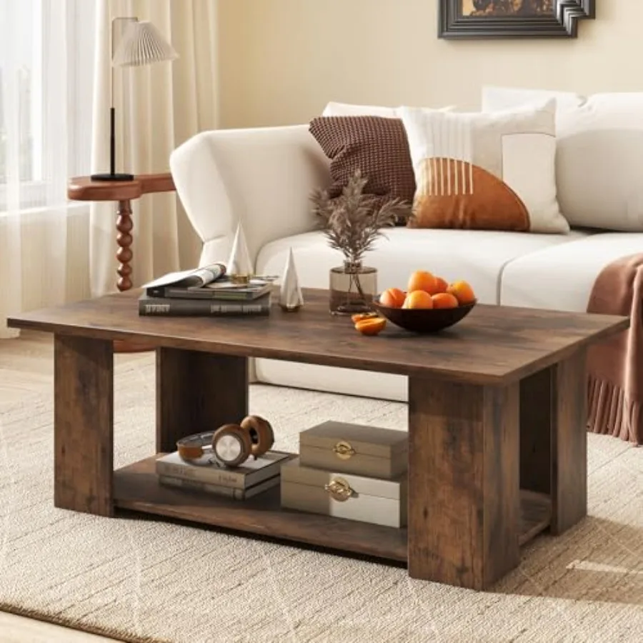 2-Tier Coffee Table 41.5" Center Table with Open Storage Shelf 6 Support Legs and Wooden Accent Modern Rectangular Cocktail Tab
2-Tier Coffee Table 41.5" Center Table with Open Storage Shelf 6 Support Legs and Wooden Accent Modern Rectangular Cocktail Tab