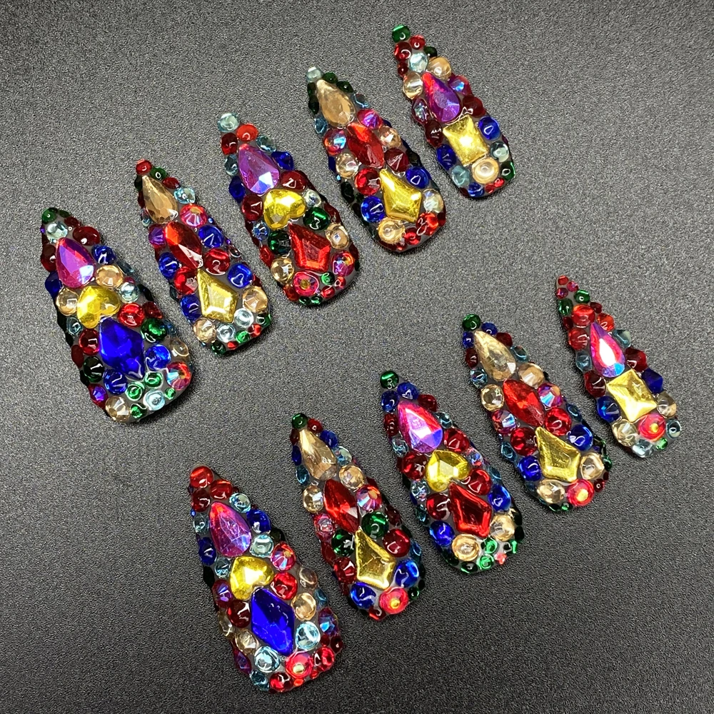 Multicolor Rhinestones Exclusive Design Durable Handmade Nails Press On Luxurious Glitter UV Covered Polish 10PCS Nail Tips
Multicolor Rhinestones Exclusive Design Durable Handmade Nails Press On Luxurious Glitter UV Covered Polish 10PCS Nail Tips