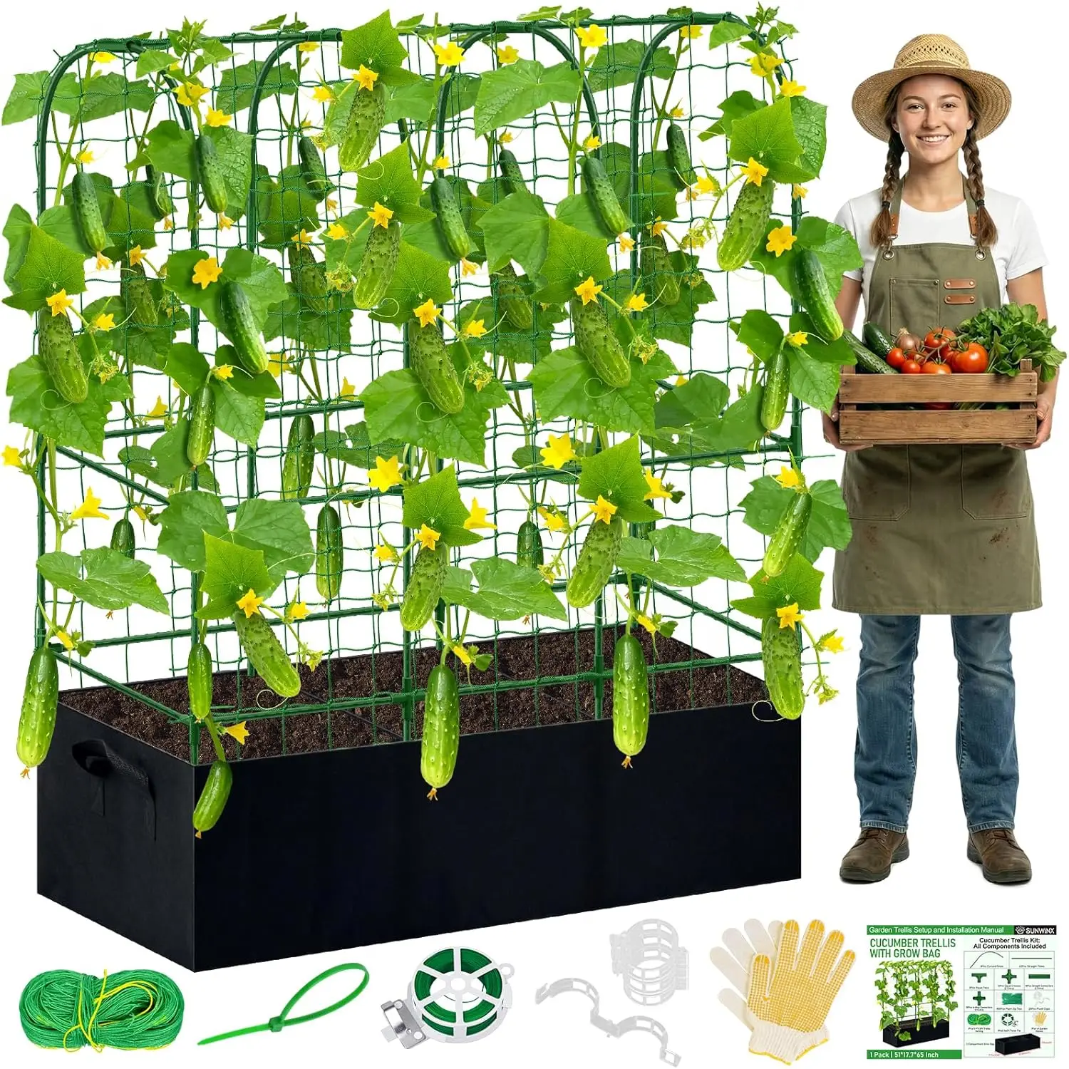 Garden Cucumber Trellis for Climbing Plants Outdoor with Grow Bag, 65x50 Inch Large U-Shaped Cucumber Trellis for Raised
Garden Cucumber Trellis for Climbing Plants Outdoor with Grow Bag, 65x50 Inch Large U-Shaped Cucumber Trellis for Raised