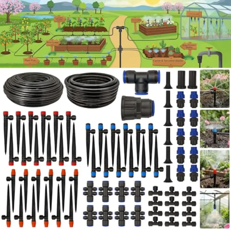 Drip Irrigation System 230FT Quick-Connect Drip Irrigation Kit with 1/4 inch 1/2 inch Irrigation Tubing Hose and Accessories fo
Drip Irrigation System 230FT Quick-Connect Drip Irrigation Kit with 1/4 inch 1/2 inch Irrigation Tubing Hose and Accessories fo
