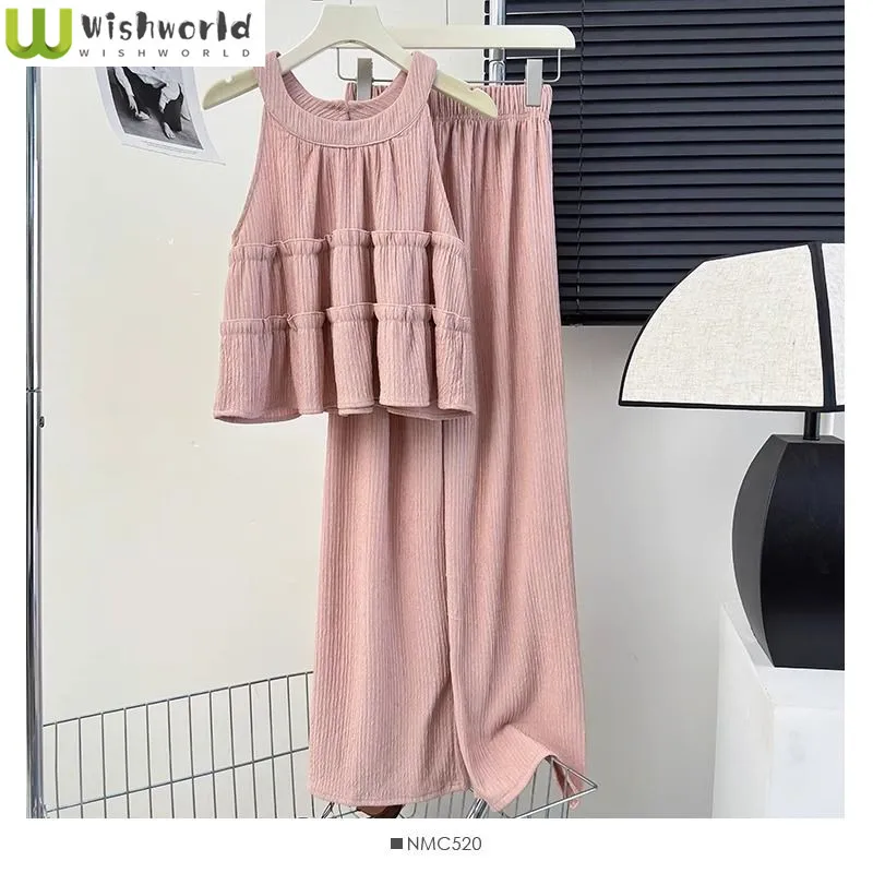 Fashion Women's Set Summer Korean Round Neck Sleeveless Top High Waist Loose Casual Straight Leg Pants Two-piece Set
Fashion Women's Set Summer Korean Round Neck Sleeveless Top High Waist Loose Casual Straight Leg Pants Two-piece Set