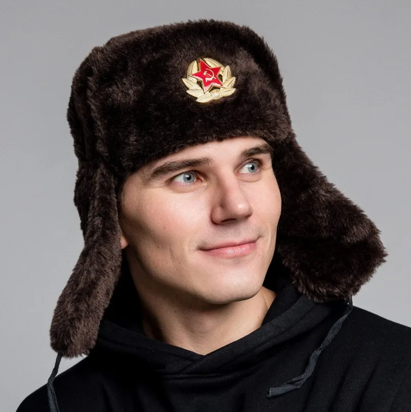 Soviet Russia Emblem Bomber Hats Outdoor Ski Cold Protection Thickened Men's and Women's Warm Ear Protection Velvet Faux Fur Hat
Soviet Russia Emblem Bomber Hats Outdoor Ski Cold Protection Thickened Men's and Women's Warm Ear Protection Velvet Faux Fur Hat