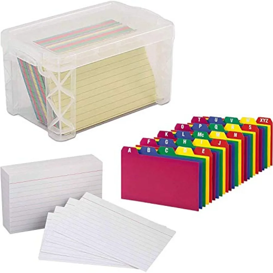 Index Card Box Holder, Holds 300 Cards, Clear - With 100 Heavy Weight Ruled Index Card - and 100 Poly Card Guides A-Z - 3x5" -
Index Card Box Holder, Holds 300 Cards, Clear - With 100 Heavy Weight Ruled Index Card - and 100 Poly Card Guides A-Z - 3x5" -