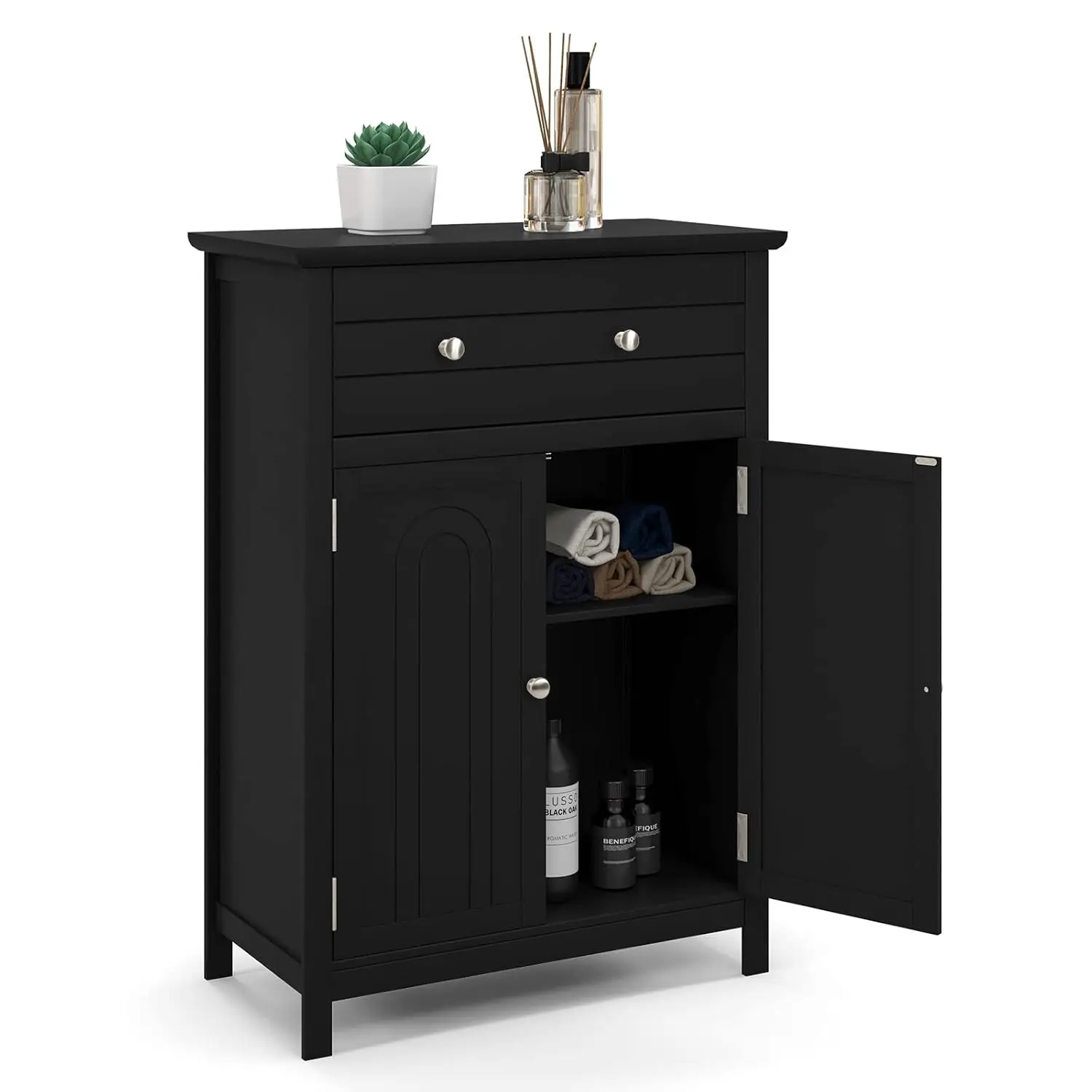 1 Drawer 2 Door Floor Storage Cabinet 3 Position Adjustable Shelf Bathroom Kitchen Living Room Entryway Black, Customized
1 Drawer 2 Door Floor Storage Cabinet 3 Position Adjustable Shelf Bathroom Kitchen Living Room Entryway Black, Customized
