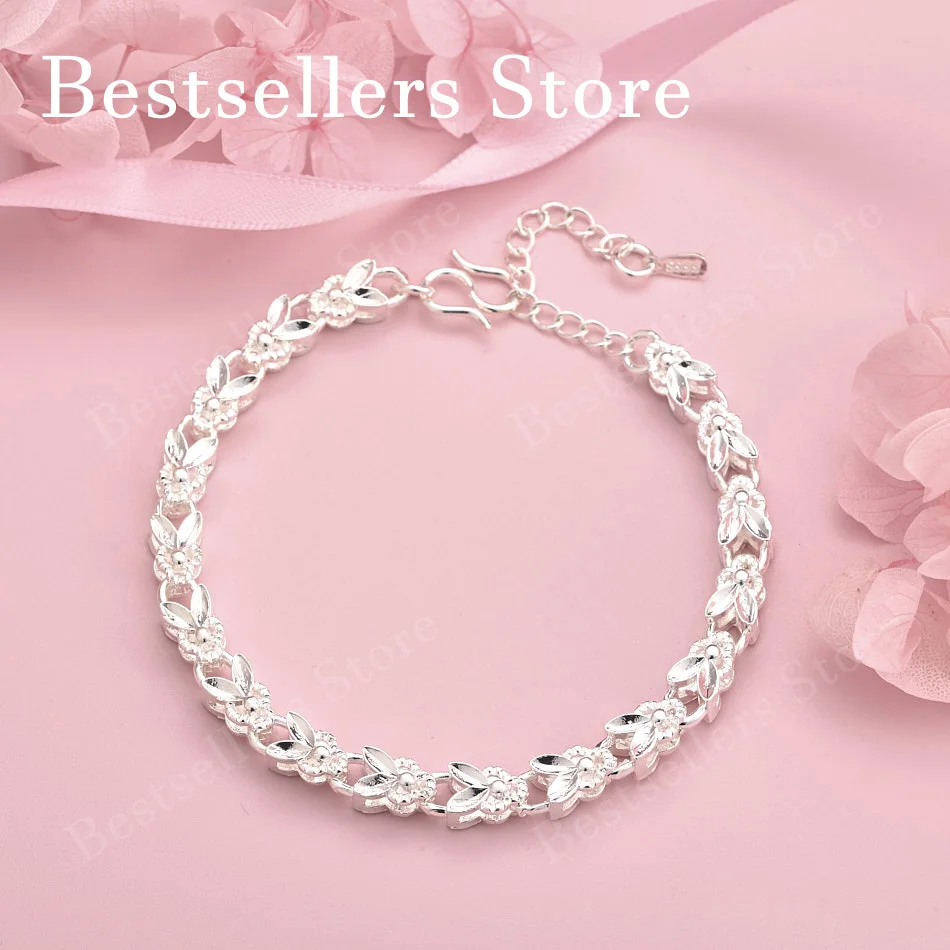 925 sterling silver 8-inch exquisite flower bracelet, women's fashion party jewelry, Christmas accessories
925 sterling silver 8-inch exquisite flower bracelet, women's fashion party jewelry, Christmas accessories