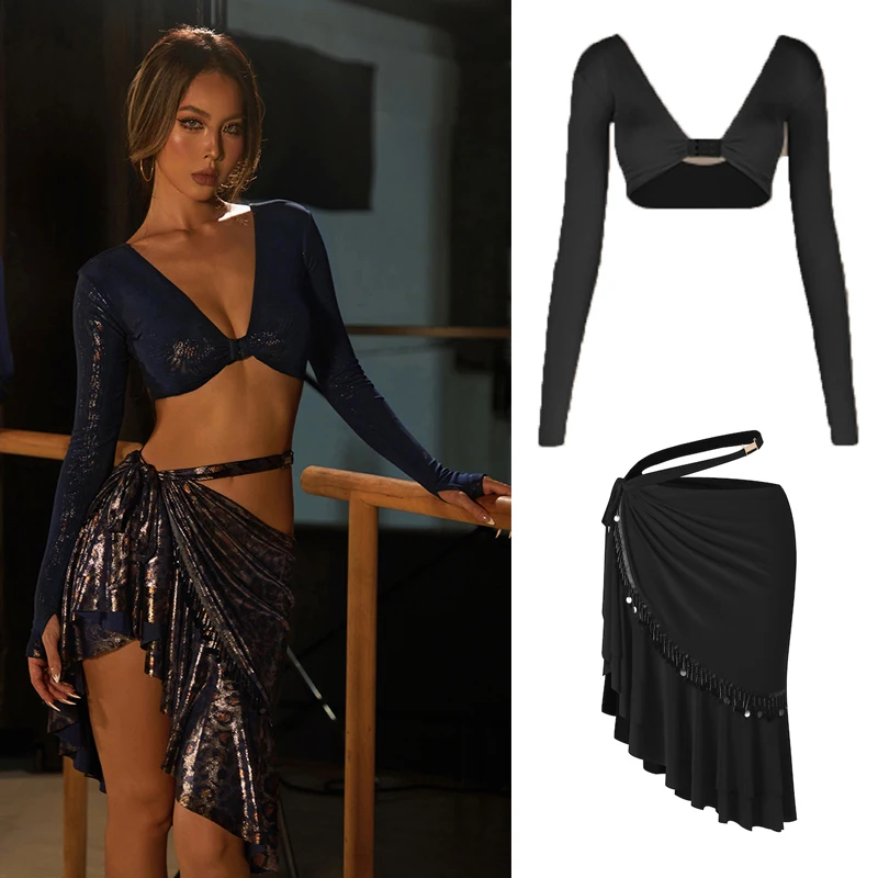 ZYM сексуальный костюм для латинских танцев чача для взрослых, топ для латинских танцев с длинными рукавами, юбка с завязками, женская профессиональная танцевальная одежда SL14196
ZYM сексуальный костюм для латинских танцев чача для взрослых, топ для латинских танцев с длинными рукавами, юбка с завязками, женская профессиональная танцевальная одежда SL14196