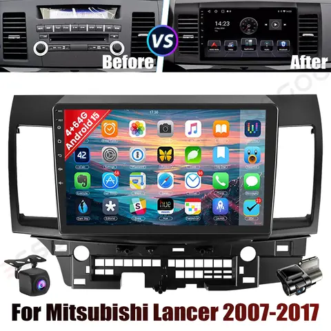 10" Android 15 Car GPS Car Stereo Radio For 2008-2017 Mitsubishi Lancer Apple Carplay 4+64G IPS Touch Screen WiFi GPS BT+DVR&CAM