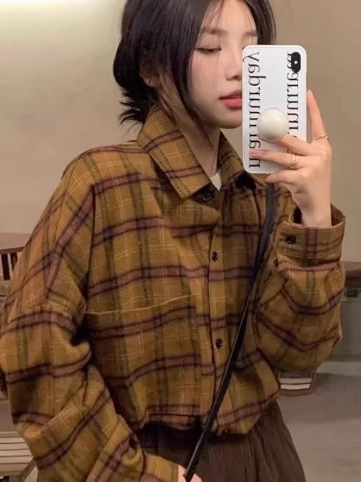 Женская свободная рубашка в американском ретро-стиле с длинным рукавом, универсальный зимний топ с желтым клетчатым узором
Женская свободная рубашка в американском ретро-стиле с длинным рукавом, универсальный зимний топ с желтым клетчатым узором