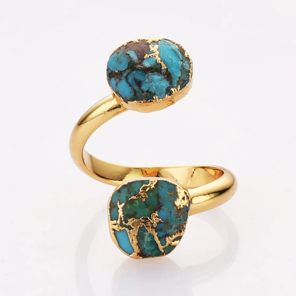 BOROSA Golden Color Druzy Natural Blue Stone Open Ring Fashion Copper Turquoise Adjustable Rings for Women Wedding Jewelry Gifts
BOROSA Golden Color Druzy Natural Blue Stone Open Ring Fashion Copper Turquoise Adjustable Rings for Women Wedding Jewelry Gifts