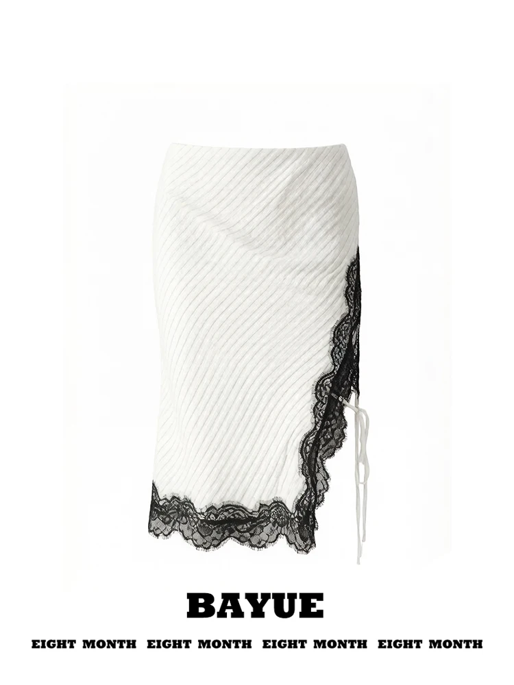 Black And White Striped Lace Patchwork Sash Asymmetrical Slit High Waist Midi Skirt for Women Spring Summer 2026
Black And White Striped Lace Patchwork Sash Asymmetrical Slit High Waist Midi Skirt for Women Spring Summer 2026