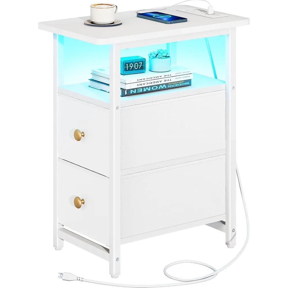 End Table with Charging Station, Narrow Side Table LED Small Night Stand, Skinny Nightstand with Fabric Drawers, Bedside Table
End Table with Charging Station, Narrow Side Table LED Small Night Stand, Skinny Nightstand with Fabric Drawers, Bedside Table