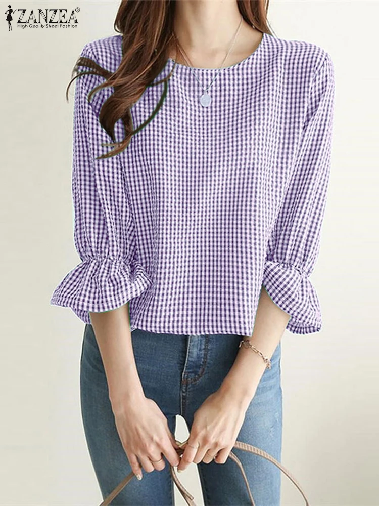 ZANZEA Women Checked Blouse 2025 Summer Elegant 3/4 Sleeve Tunic Tops Casual O Neck Loose Blusas Mujer Korean Fashion Work Shirt
ZANZEA Women Checked Blouse 2025 Summer Elegant 3/4 Sleeve Tunic Tops Casual O Neck Loose Blusas Mujer Korean Fashion Work Shirt
