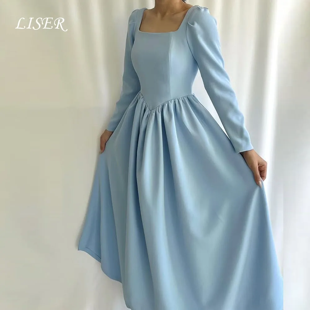 Liser Square Collar Full Sleeves A-Line Blue Evening Dresses Silk Satin Special Occasion Prom Gowns Customized robe de soirée
Liser Square Collar Full Sleeves A-Line Blue Evening Dresses Silk Satin Special Occasion Prom Gowns Customized robe de soirée