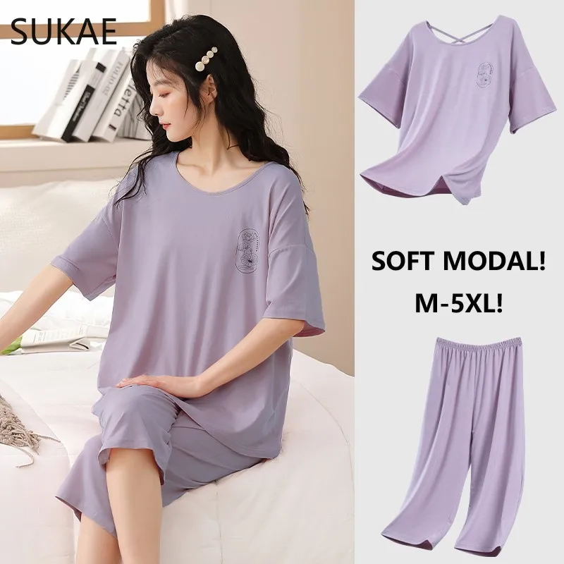 Big Size Women's Pajamas Summer Short Sleeved Calf-length Two Pieces Sleepwear Cool Soft Modal Cross Back Chic Nightwear Pyjamas
Big Size Women's Pajamas Summer Short Sleeved Calf-length Two Pieces Sleepwear Cool Soft Modal Cross Back Chic Nightwear Pyjamas