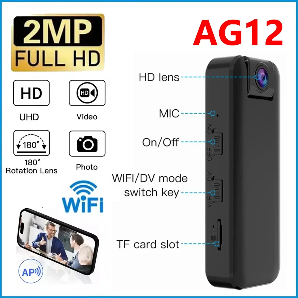 AG12 Ultra HD WIFI Mini Camera 1080P Portable Digital Video Recorder Body Camera Infrared Night Vision DVR Miniature Camcorder
AG12 Ultra HD WIFI Mini Camera 1080P Portable Digital Video Recorder Body Camera Infrared Night Vision DVR Miniature Camcorder