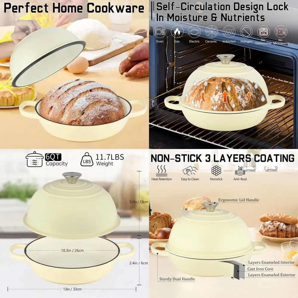 10 Enamel Dutch Oven, 6-Quart Cast Iron Bread Pan with Dome Lid for Sourdough Baking, Non-stick Cookware for Homemade Bread, Bei
10 Enamel Dutch Oven, 6-Quart Cast Iron Bread Pan with Dome Lid for Sourdough Baking, Non-stick Cookware for Homemade Bread, Bei