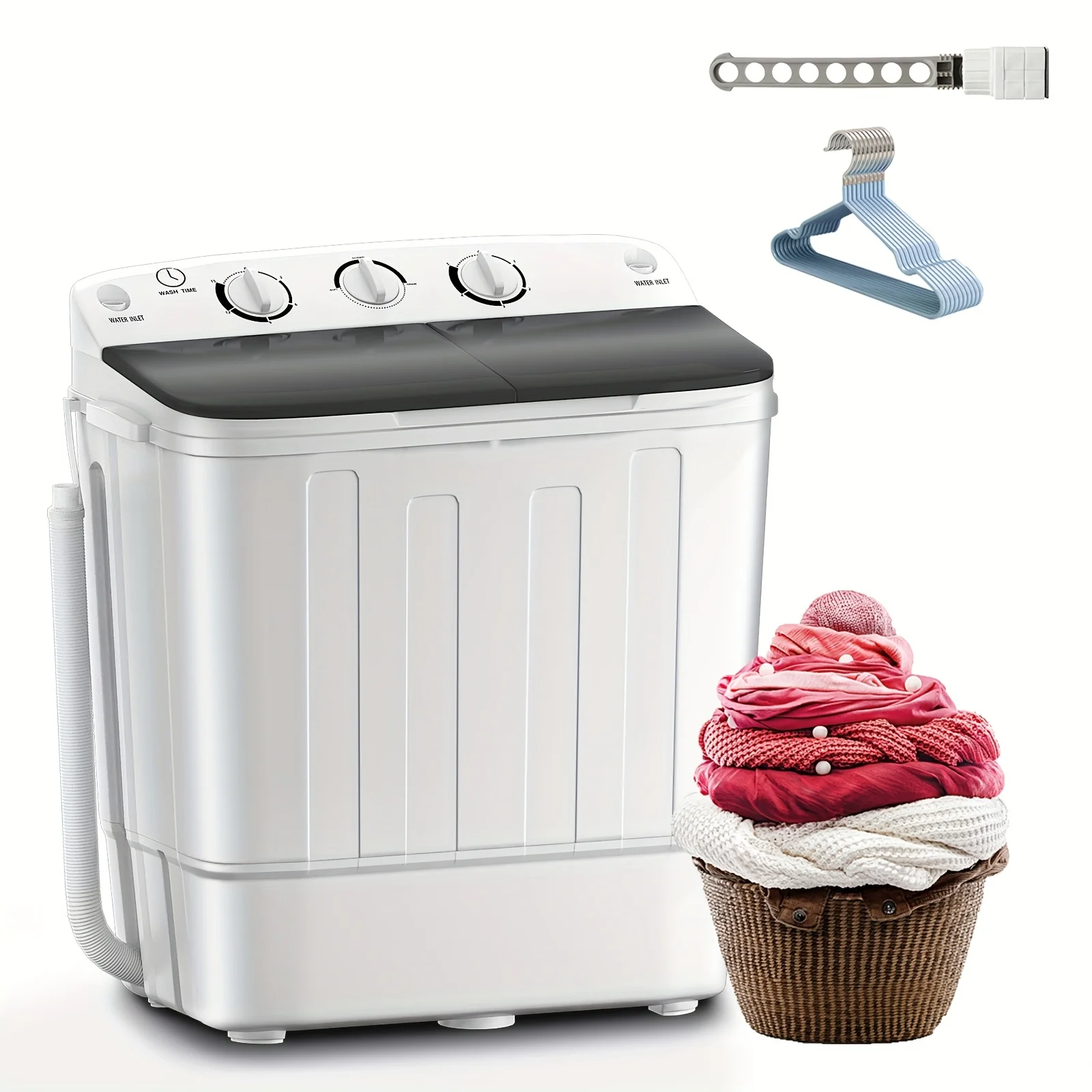 18lbs Compact Mini Twin Tub Washing Machine With Drying Rack, 11lbs Washer Mini Compact Laundry Machine And 7lbs Spinner, 1300RPM, Convenient And Efficient For Dorms, Apartment
18lbs Compact Mini Twin Tub Washing Machine With Drying Rack, 11lbs Washer Mini Compact Laundry Machine And 7lbs Spinner, 1300RPM, Convenient And Efficient For Dorms, Apartment
