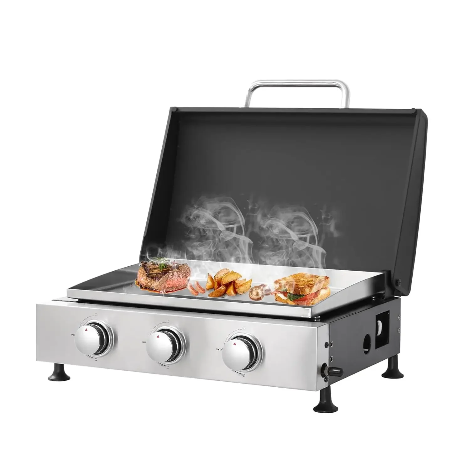 26 inch Tabletop Griddle with Ceramic Coated Cast Iron Plate, 3 Burners Flat Top pan, 28650 BTU Portable Propane, Customized
26 inch Tabletop Griddle with Ceramic Coated Cast Iron Plate, 3 Burners Flat Top pan, 28650 BTU Portable Propane, Customized