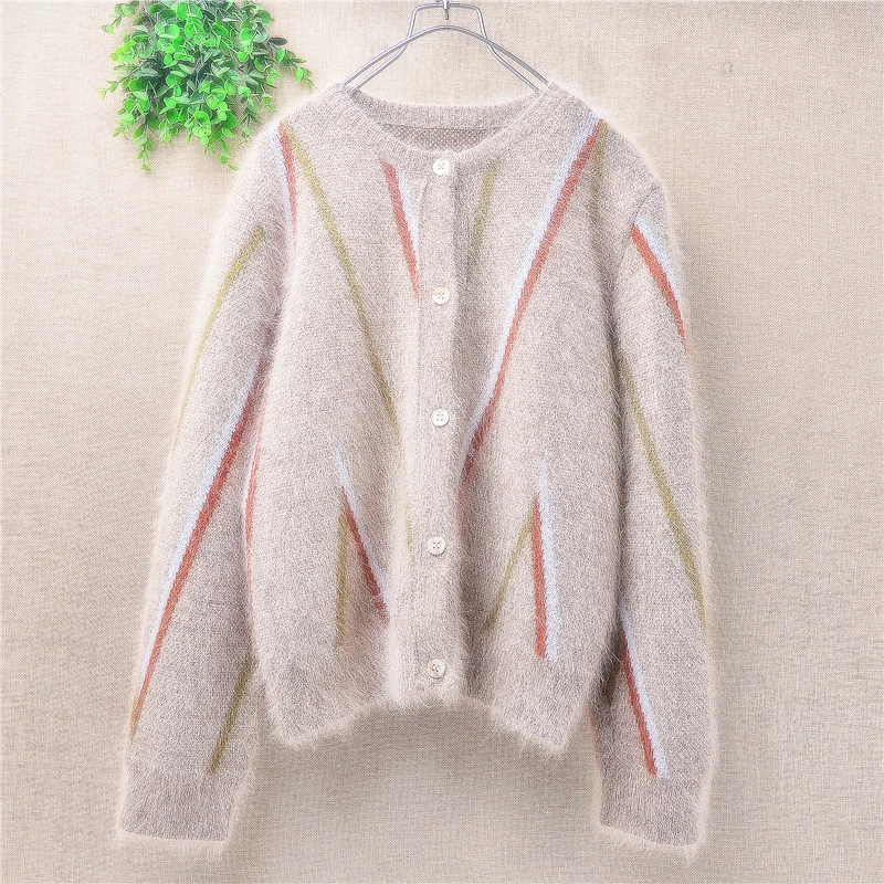 Ladies Women Spring Autumn Fashion Striped Hairy Angora Rabbit Hair Knitted Long Sleeves Loose Cardigans Sweater Jacket Pull Top
Ladies Women Spring Autumn Fashion Striped Hairy Angora Rabbit Hair Knitted Long Sleeves Loose Cardigans Sweater Jacket Pull Top
