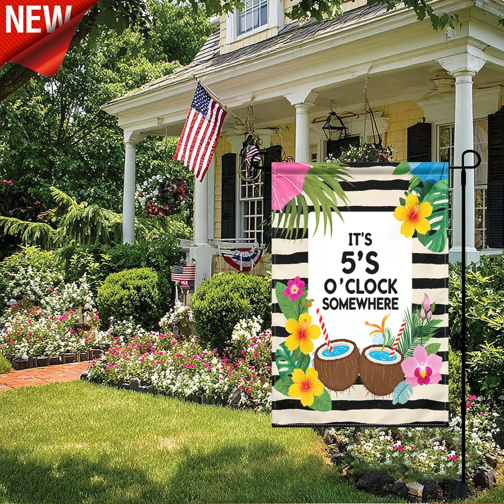 1PC, Tropical It's 5 O'Clock Somewhere Garden Flag Coconut Drink Hibiscus Palm Leaf Print Yard Flag Summer Beach Outdoor Decorative Flag Double Sided Weatherproof Welcome Flag for Patio Lawn Porch Backyard Party Holiday Decor
1PC, Tropical It's 5 O'Clock Somewhere Garden Flag Coconut Drink Hibiscus Palm Leaf Print Yard Flag Summer Beach Outdoor Decorative Flag Double Sided Weatherproof Welcome Flag for Patio Lawn Porch Backyard Party Holiday Decor